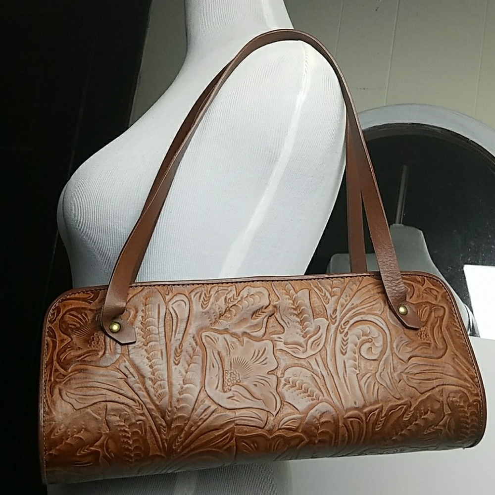 Vintage Authentic Nine West Leather Tooled Bag